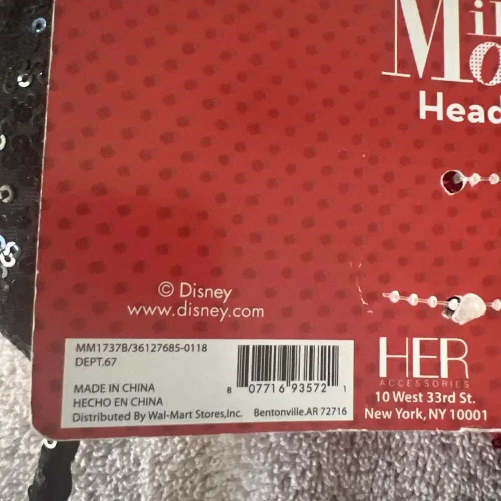 Disney Minnie Mouse‎ Girls Headband with Sequence Ears and Red Bow NWT